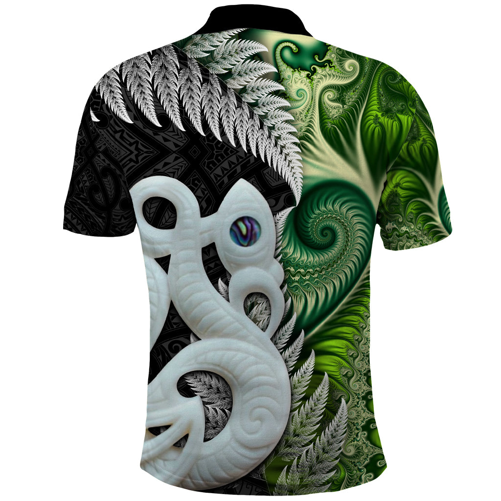 New Zealand Koru Natural Polo Shirt - Manaia and Silver Fern Maori Pattern LT03 - Polynesian Pride