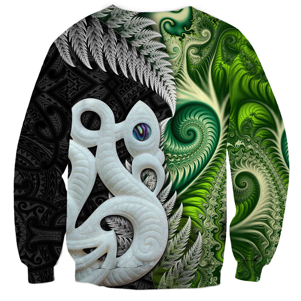 New Zealand Koru Natural Sweatshirt Manaia and Silver Fern Maori Pattern