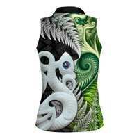 New Zealand Koru Natural Women Sleeveless Polo Shirt Manaia and Silver Fern Maori Pattern