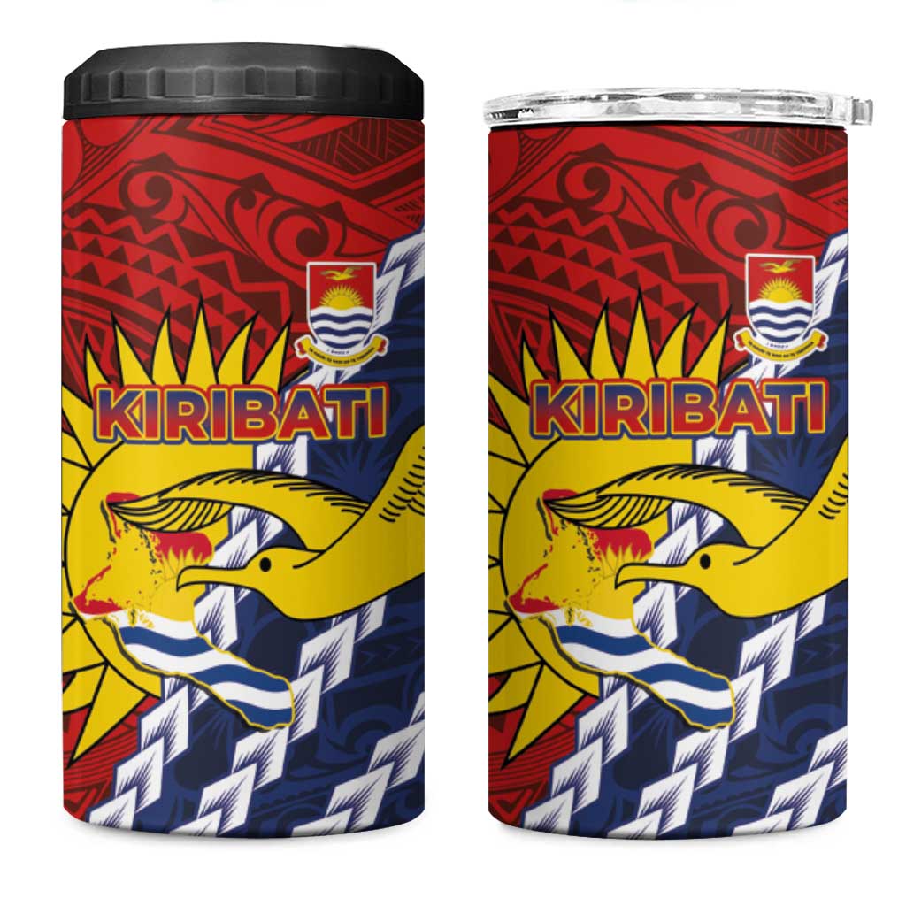 Kiribati Independence Day 4 in 1 Can Cooler Tumbler Polynesian and Melanesian Art Tattoo