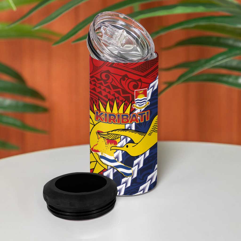 Kiribati Independence Day 4 in 1 Can Cooler Tumbler Polynesian and Melanesian Art Tattoo
