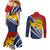 Kiribati Independence Day Couples Matching Mermaid Dress and Long Sleeve Button Shirt Polynesian and Melanesian Art Tattoo