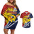 Kiribati Independence Day Couples Matching Off Shoulder Short Dress and Hawaiian Shirt Polynesian and Melanesian Art Tattoo