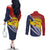 Kiribati Independence Day Couples Matching Off The Shoulder Long Sleeve Dress and Long Sleeve Button Shirt Polynesian and Melanesian Art Tattoo