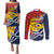 Kiribati Independence Day Couples Matching Puletasi and Long Sleeve Button Shirt Polynesian and Melanesian Art Tattoo