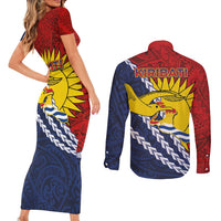Kiribati Independence Day Couples Matching Short Sleeve Bodycon Dress and Long Sleeve Button Shirt Polynesian and Melanesian Art Tattoo