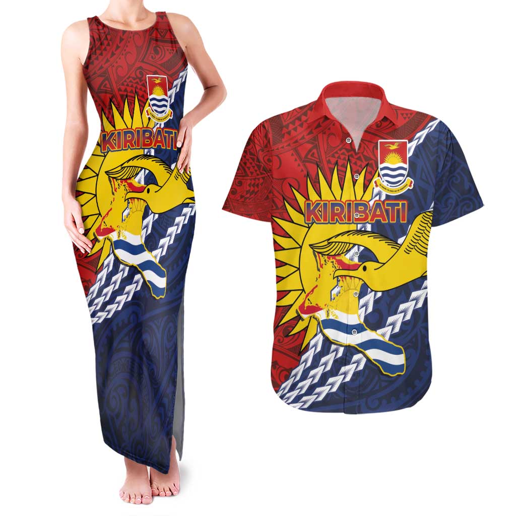 Kiribati Independence Day Couples Matching Tank Maxi Dress and Hawaiian Shirt Polynesian and Melanesian Art Tattoo
