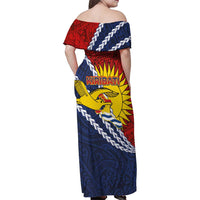 Kiribati Independence Day Family Matching Off Shoulder Maxi Dress and Hawaiian Shirt Polynesian and Melanesian Art Tattoo
