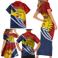 Kiribati Independence Day Family Matching Short Sleeve Bodycon Dress and Hawaiian Shirt Polynesian and Melanesian Art Tattoo