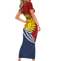 Kiribati Independence Day Family Matching Short Sleeve Bodycon Dress and Hawaiian Shirt Polynesian and Melanesian Art Tattoo