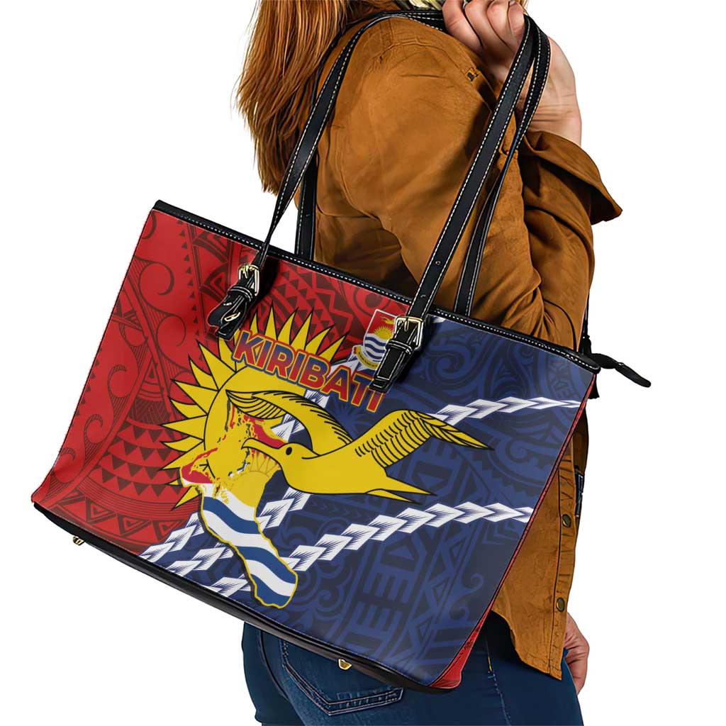 Kiribati Independence Day Leather Tote Bag Polynesian and Melanesian Art Tattoo