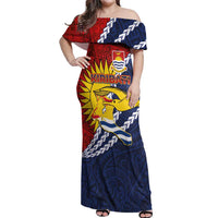 Kiribati Independence Day Off Shoulder Maxi Dress Polynesian and Melanesian Art Tattoo