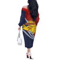 Kiribati Independence Day Off The Shoulder Long Sleeve Dress Polynesian and Melanesian Art Tattoo