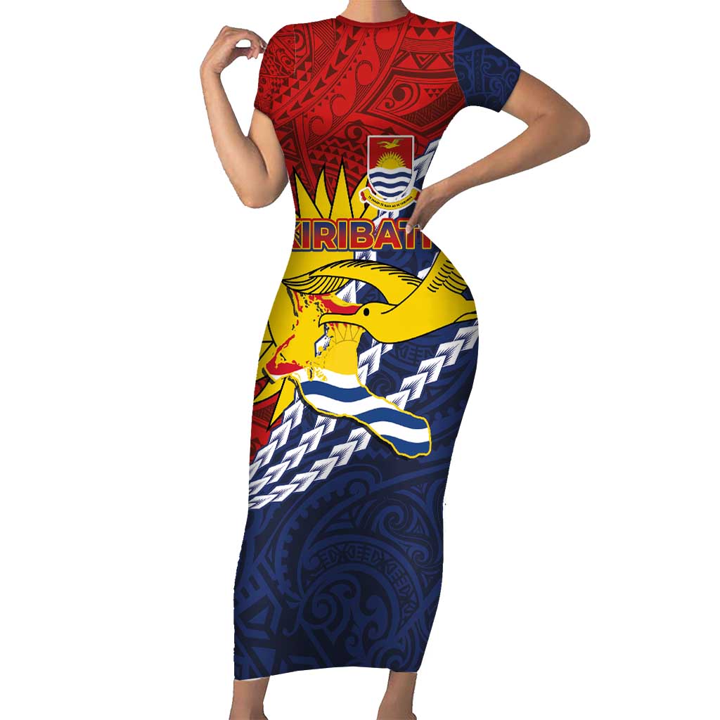 Kiribati Independence Day Short Sleeve Bodycon Dress Polynesian and Melanesian Art Tattoo