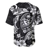 Guam Dolphins Tribal Tattoo Baseball Jersey Polynesian Art and Tropical Flower Grayscale