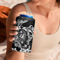 Guam Dolphins Tribal Tattoo 4 in 1 Can Cooler Tumbler Polynesian Art and Tropical Flower Grayscale