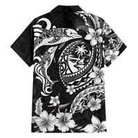 Guam Dolphins Tribal Tattoo Family Matching Off The Shoulder Long Sleeve Dress and Hawaiian Shirt Polynesian Art and Tropical Flower Grayscale