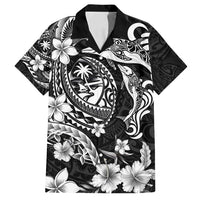 Guam Dolphins Tribal Tattoo Family Matching Off Shoulder Maxi Dress and Hawaiian Shirt Polynesian Art and Tropical Flower Grayscale LT03 Dad's Shirt - Short Sleeve Black - Polynesian Pride