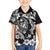 Guam Dolphins Tribal Tattoo Family Matching Off Shoulder Short Dress and Hawaiian Shirt Polynesian Art and Tropical Flower Grayscale