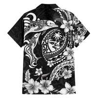 Guam Dolphins Tribal Tattoo Family Matching Puletasi and Hawaiian Shirt Polynesian Art and Tropical Flower Grayscale