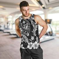 Guam Dolphins Tribal Tattoo Men Tank Top Polynesian Art and Tropical Flower Grayscale