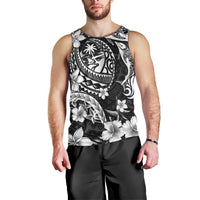 Guam Dolphins Tribal Tattoo Men Tank Top Polynesian Art and Tropical Flower Grayscale