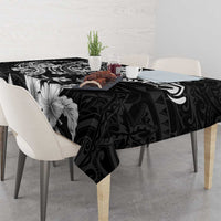 Guam Dolphins Tribal Tattoo Tablecloth Polynesian Art and Tropical Flower Grayscale