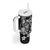 Guam Dolphins Tribal Tattoo Tumbler With Handle Polynesian Art and Tropical Flower Grayscale