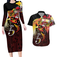 Papua New Guinea 2025 Couples Matching Long Sleeve Bodycon Dress and Hawaiian Shirt 50th Independence Day Anniversary