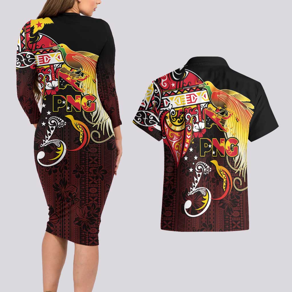 Papua New Guinea 2025 Couples Matching Long Sleeve Bodycon Dress and Hawaiian Shirt 50th Independence Day Anniversary