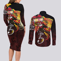 Papua New Guinea 2025 Couples Matching Long Sleeve Bodycon Dress and Long Sleeve Button Shirt 50th Independence Day Anniversary