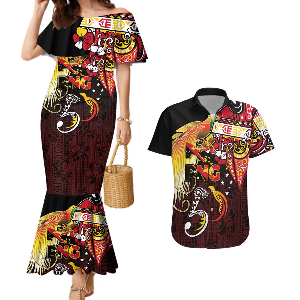 Papua New Guinea 2025 Couples Matching Mermaid Dress and Hawaiian Shirt 50th Independence Day Anniversary