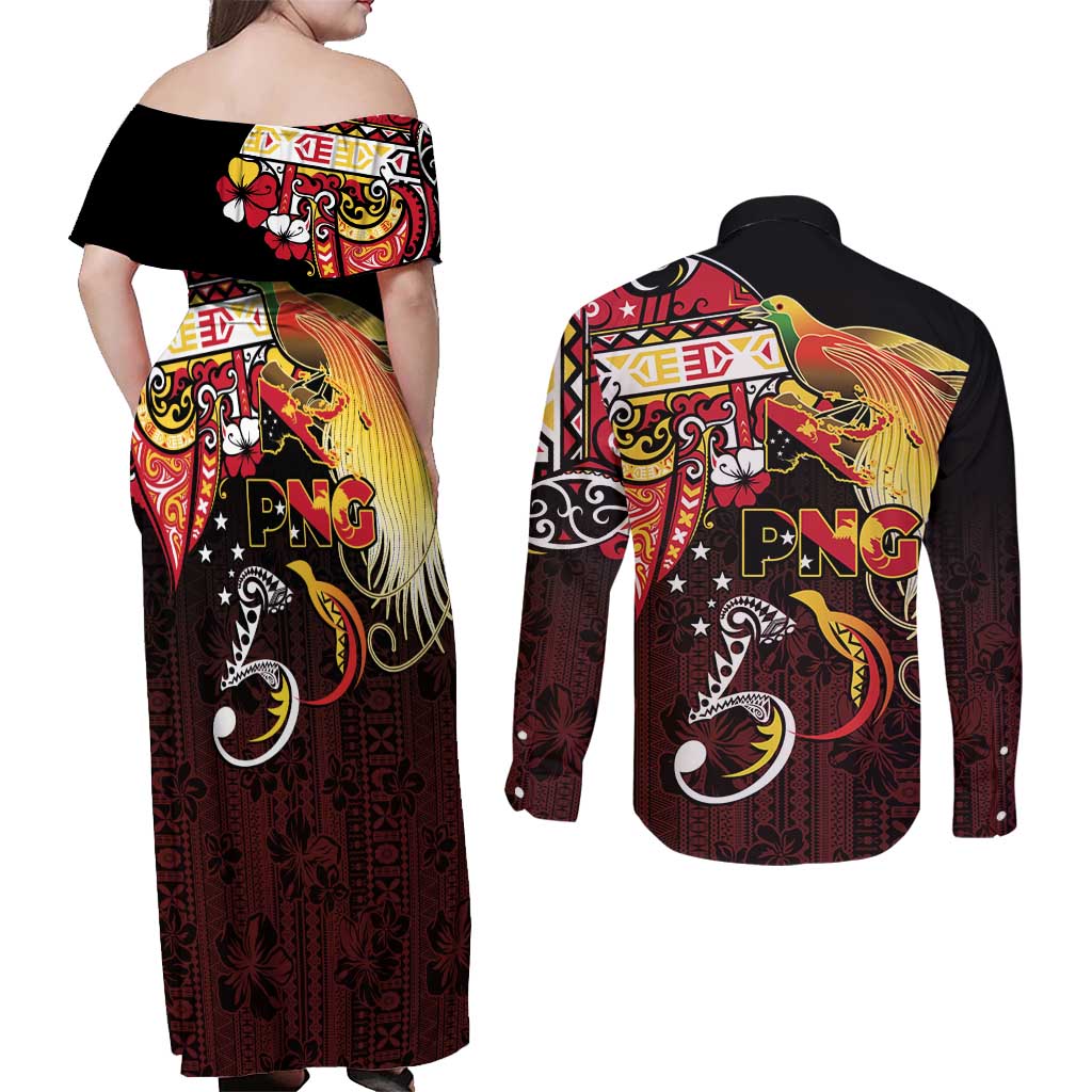 Papua New Guinea 2025 Couples Matching Off Shoulder Maxi Dress and Long Sleeve Button Shirt 50th Independence Day Anniversary