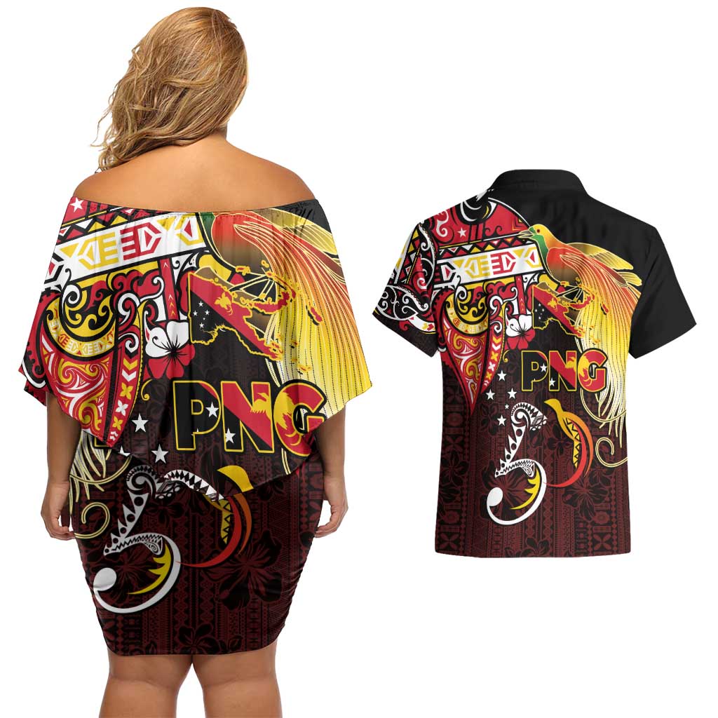 Papua New Guinea 2025 Couples Matching Off Shoulder Short Dress and Hawaiian Shirt 50th Independence Day Anniversary