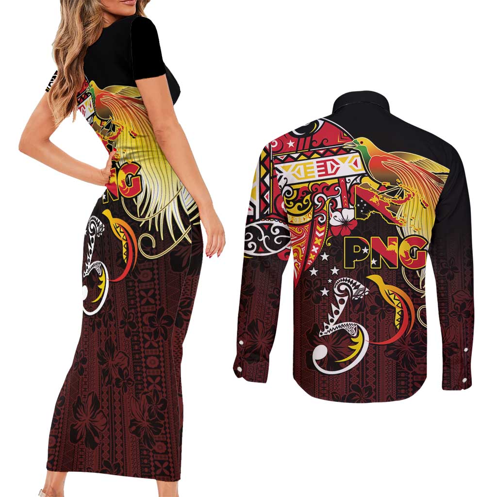 Papua New Guinea 2025 Couples Matching Short Sleeve Bodycon Dress and Long Sleeve Button Shirt 50th Independence Day Anniversary