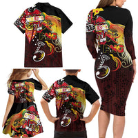 Papua New Guinea 2025 Family Matching Long Sleeve Bodycon Dress and Hawaiian Shirt 50th Independence Day Anniversary