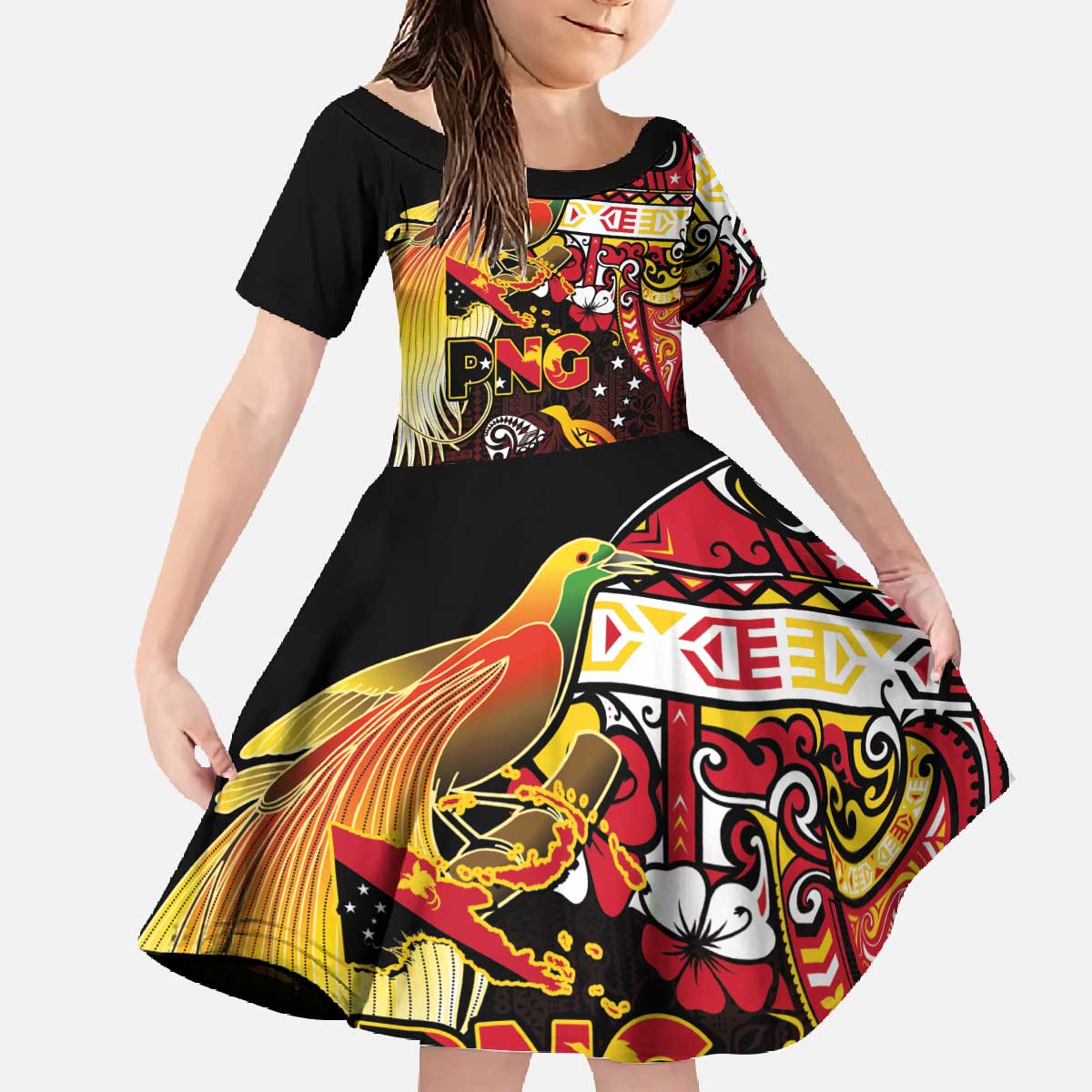 Papua New Guinea 2025 Family Matching Off The Shoulder Long Sleeve Dress and Hawaiian Shirt 50th Independence Day Anniversary