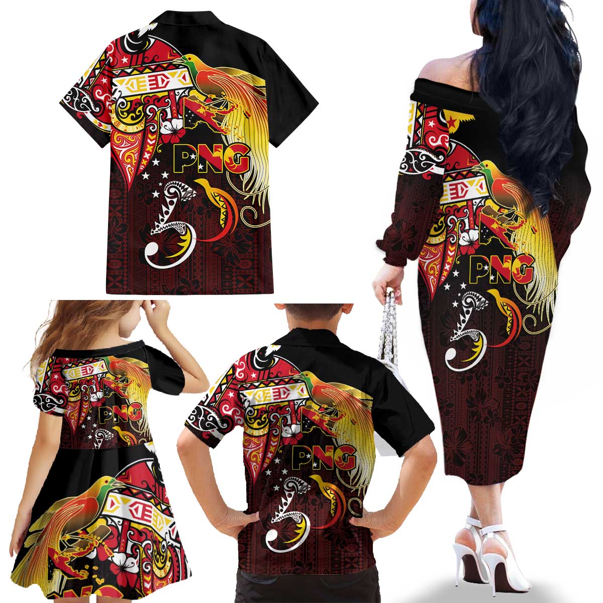 Papua New Guinea 2025 Family Matching Off The Shoulder Long Sleeve Dress and Hawaiian Shirt 50th Independence Day Anniversary
