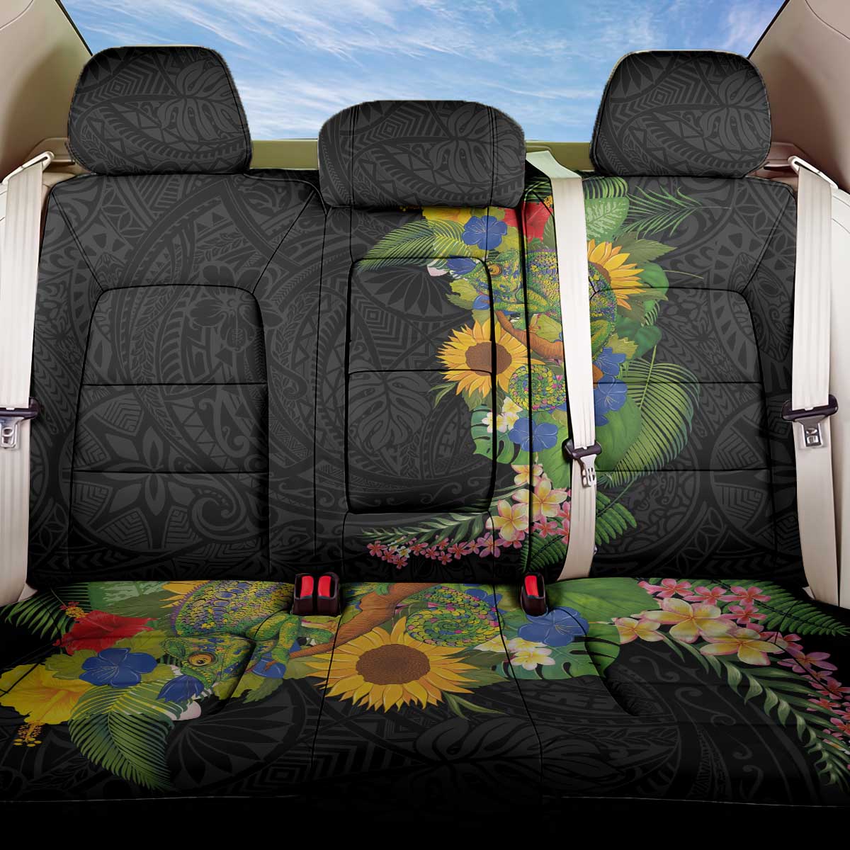 Hawaiian Tropical Plants and Chameleon Back Car Seat Cover Polynesian Art Colorful - Polynesian Pride