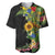 Hawaiian Tropical Plants and Chameleon Baseball Jersey Polynesian Art Colorful - Polynesian Pride