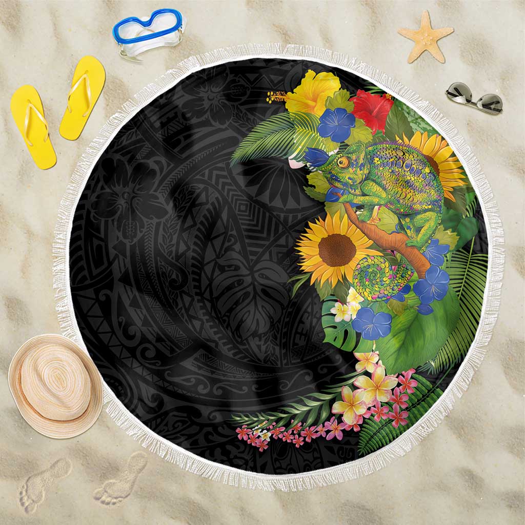 Hawaiian Tropical Plants and Chameleon Beach Blanket Polynesian Art Colorful - Polynesian Pride