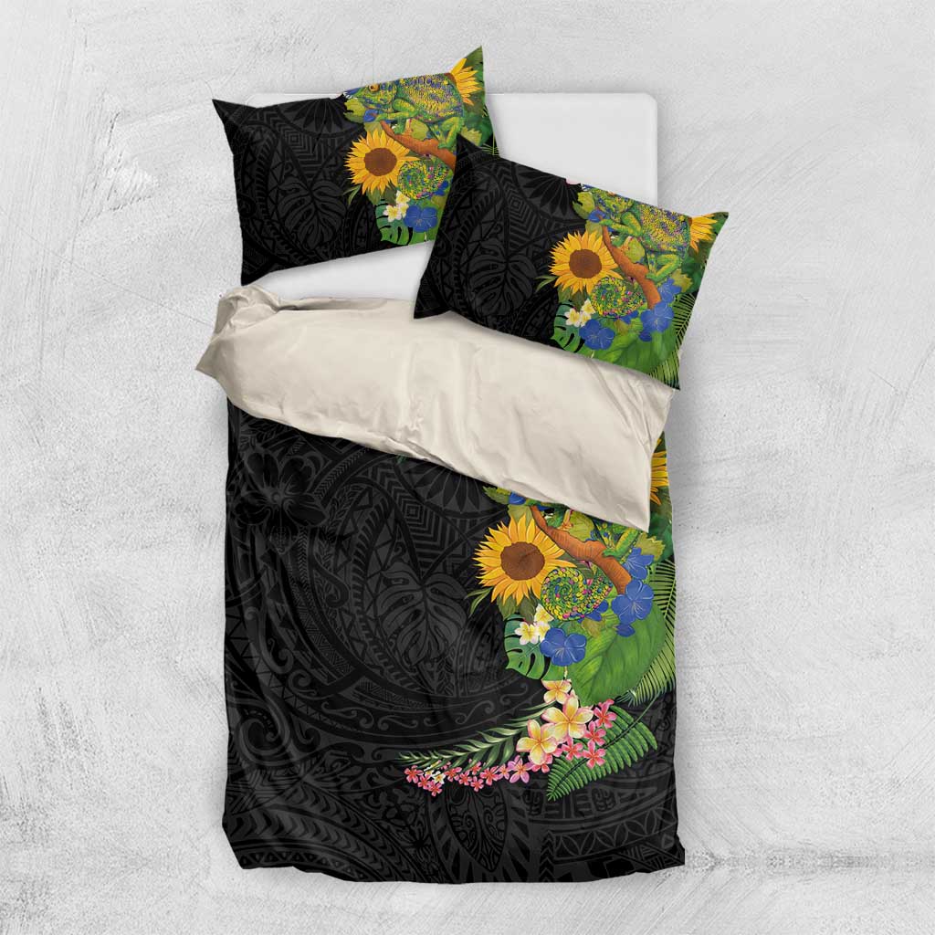 Hawaiian Tropical Plants and Chameleon Bedding Set Polynesian Art Colorful - Polynesian Pride