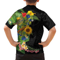 Hawaiian Tropical Plants and Chameleon Family Matching Long Sleeve Bodycon Dress and Hawaiian Shirt Polynesian Art Colorful LT03 - Polynesian Pride