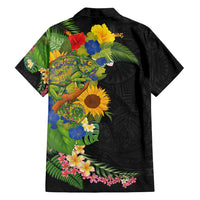 Hawaiian Tropical Plants and Chameleon Family Matching Long Sleeve Bodycon Dress and Hawaiian Shirt Polynesian Art Colorful LT03 - Polynesian Pride