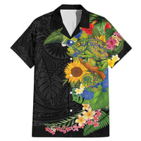 Hawaiian Tropical Plants and Chameleon Family Matching Mermaid Dress and Hawaiian Shirt Polynesian Art Colorful LT03 Dad's Shirt - Short Sleeve Black - Polynesian Pride