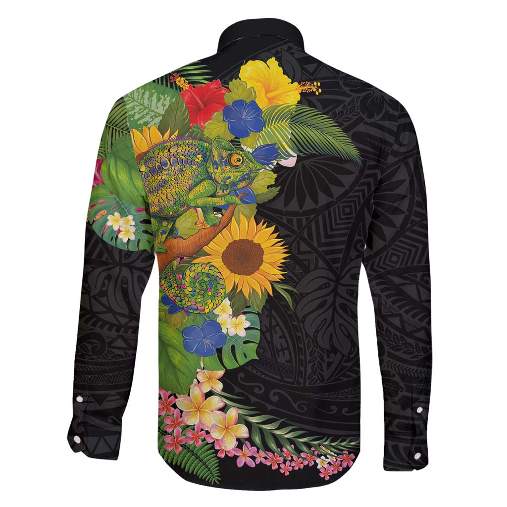 Hawaiian Tropical Plants and Chameleon Family Matching Mermaid Dress and Hawaiian Shirt Polynesian Art Colorful LT03 - Polynesian Pride