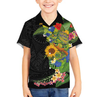 Hawaiian Tropical Plants and Chameleon Family Matching Off Shoulder Maxi Dress and Hawaiian Shirt Polynesian Art Colorful LT03 Son's Shirt Black - Polynesian Pride
