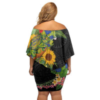 Hawaiian Tropical Plants and Chameleon Family Matching Off Shoulder Short Dress and Hawaiian Shirt Polynesian Art Colorful LT03 - Polynesian Pride