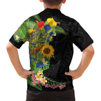 Hawaiian Tropical Plants and Chameleon Family Matching Short Sleeve Bodycon Dress and Hawaiian Shirt Polynesian Art Colorful LT03 - Polynesian Pride