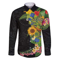 Hawaiian Tropical Plants and Chameleon Family Matching Short Sleeve Bodycon Dress and Hawaiian Shirt Polynesian Art Colorful LT03 Dad's Shirt - Long Sleeve Black - Polynesian Pride